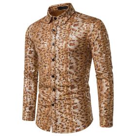 Men'S Fashion Leopard Print Shirt Slim Camouflage Hot Gold T-Shirt Party Shirt02 (size: M)